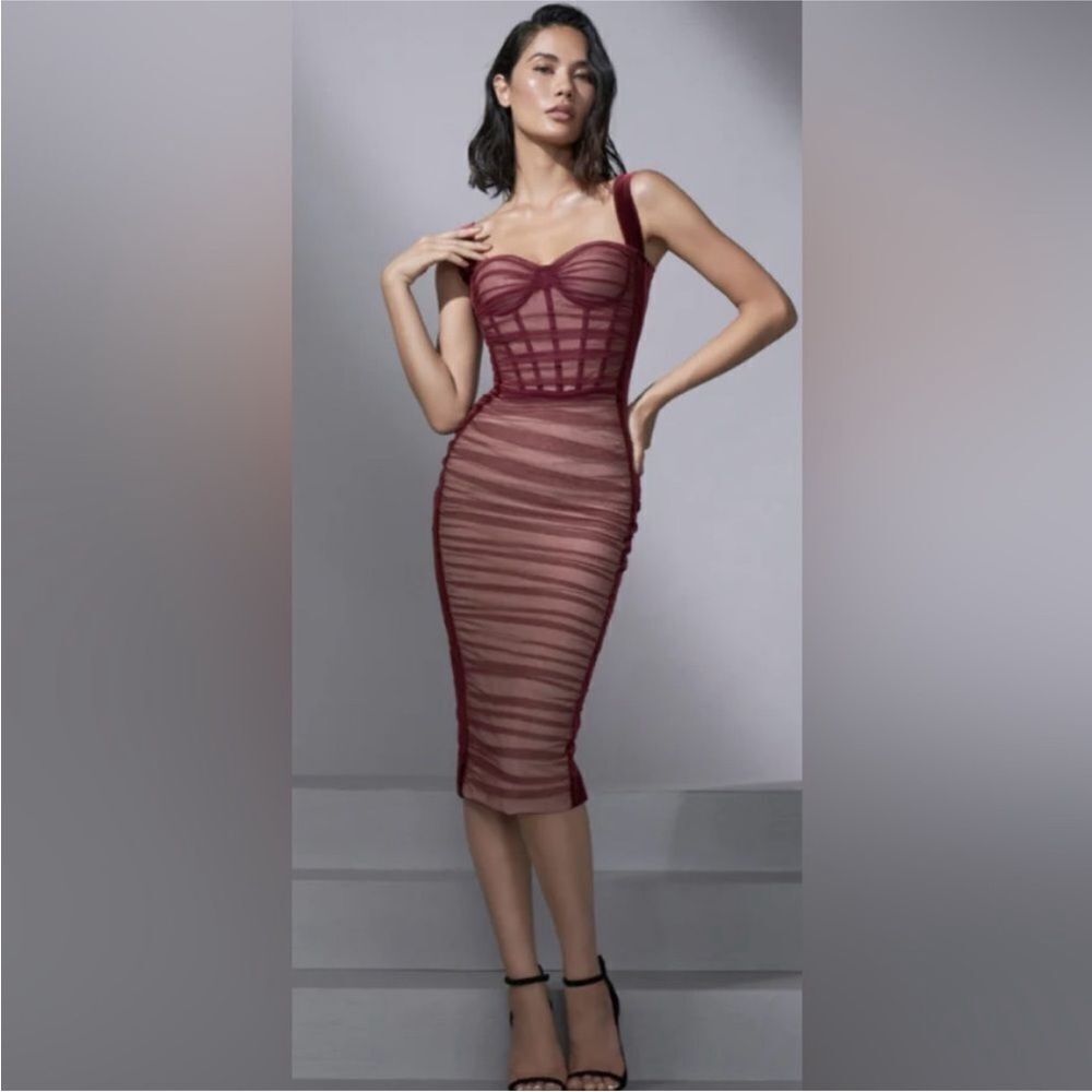 Luxedress  Elegant Burgundy Sheer Dress, L